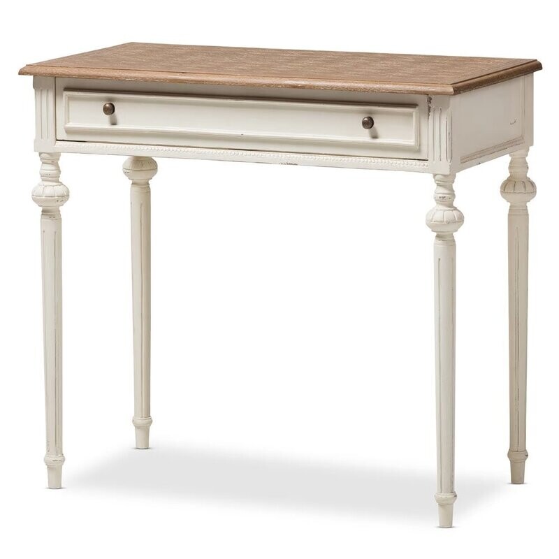BAXTON STUDIO MARQUETTERIE FRENCH PROVINCIAL WEATHERED OAK AND WHITEWASH WRITING DESK