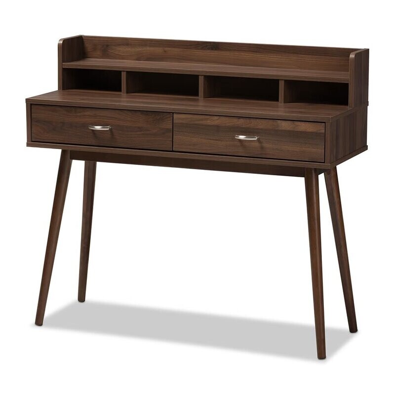 BAXTON STUDIO DISA MID-CENTURY MODERN WALNUT BROWN FINISHED 2-DRAWER DESK