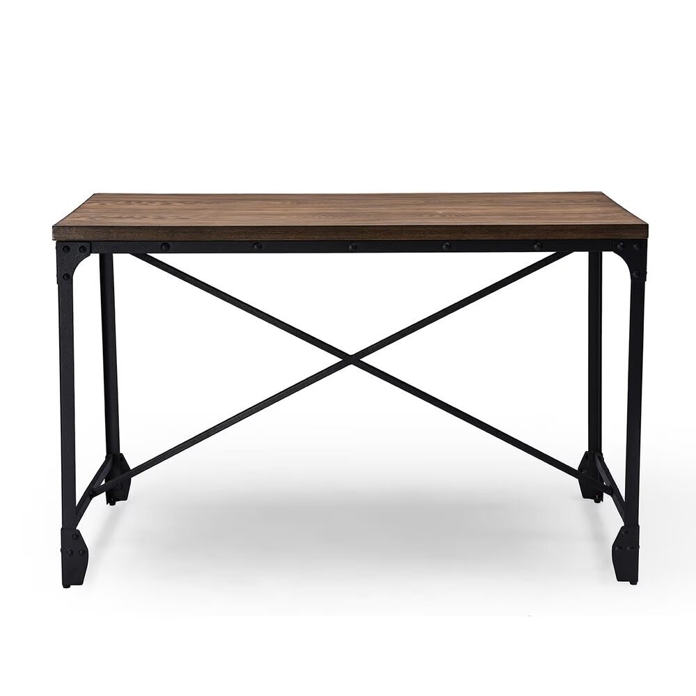BAXTON STUDIO GREYSON VINTAGE INDUSTRIAL ANTIQUE BRONZE HOME OFFICE WOOD DESK