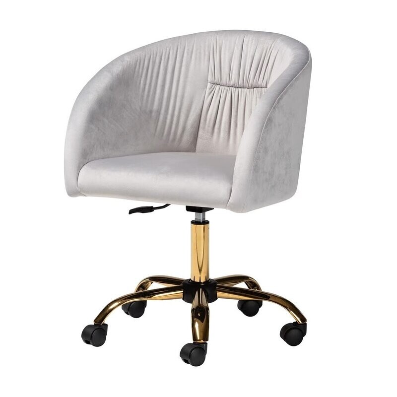 BAXTON STUDIO RAVENNA CONTEMPORARY GLAM AND LUXE GREY VELVET FABRIC AND GOLD METAL SWIVEL OFFICE CHAIR