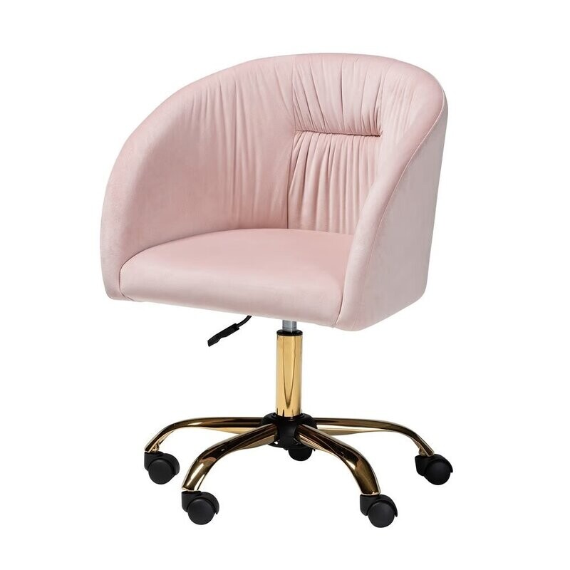 BAXTON STUDIO RAVENNA CONTEMPORARY GLAM AND LUXE BLUSH PINK VELVET FABRIC AND GOLD METAL SWIVEL OFFICE CHAIR