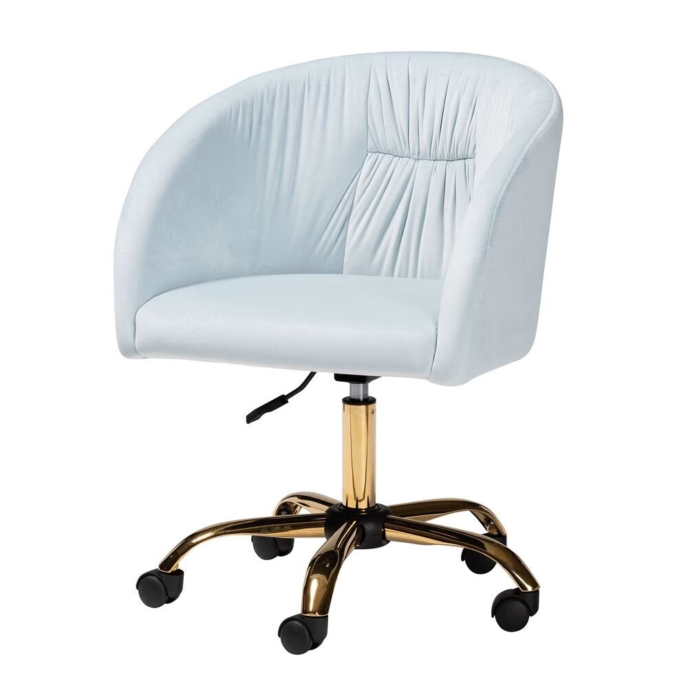 BAXTON STUDIO RAVENNA CONTEMPORARY GLAM AND LUXE AQUA VELVET FABRIC AND GOLD METAL SWIVEL OFFICE CHAIR