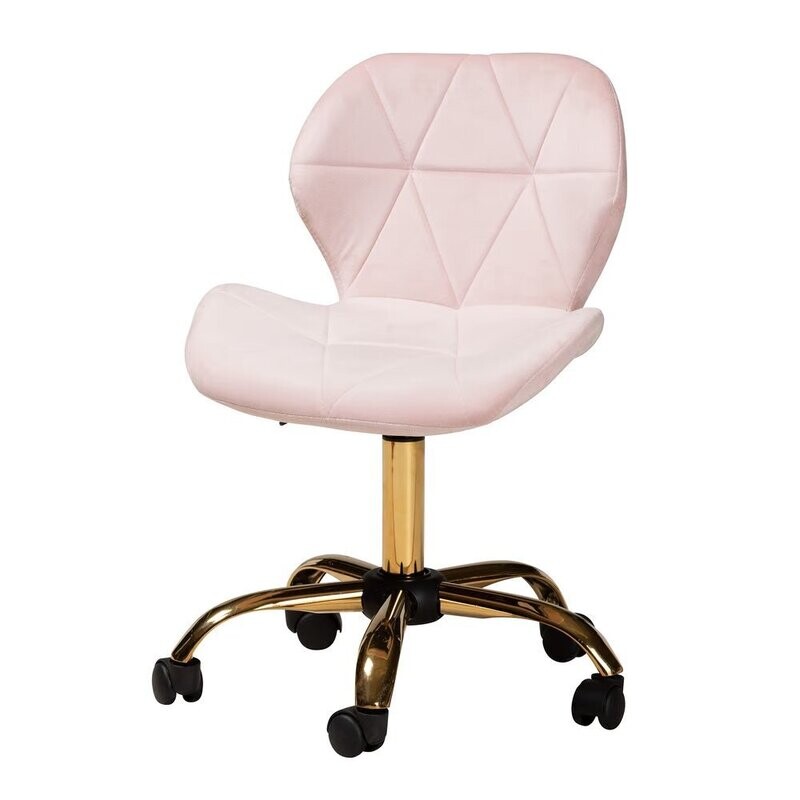 BAXTON STUDIO SAVARA CONTEMPORARY GLAM AND LUXE BLUSH PINK VELVET FABRIC AND GOLD METAL SWIVEL OFFICE CHAIR