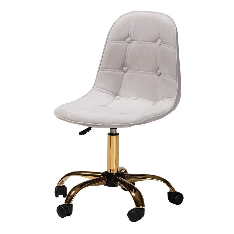 BAXTON STUDIO KABIRA CONTEMPORARY GLAM AND LUXE GREY VELVET FABRIC AND GOLD METAL SWIVEL OFFICE CHAIR