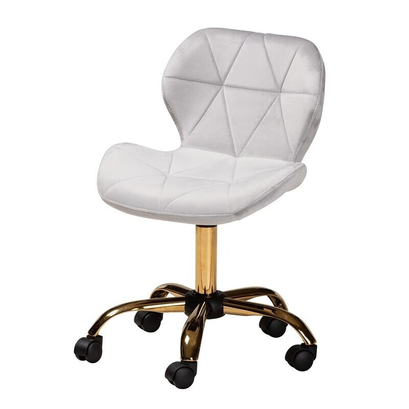 BAXTON STUDIO SAVARA CONTEMPORARY GLAM AND LUXE GREY VELVET FABRIC AND GOLD METAL SWIVEL OFFICE CHAIR