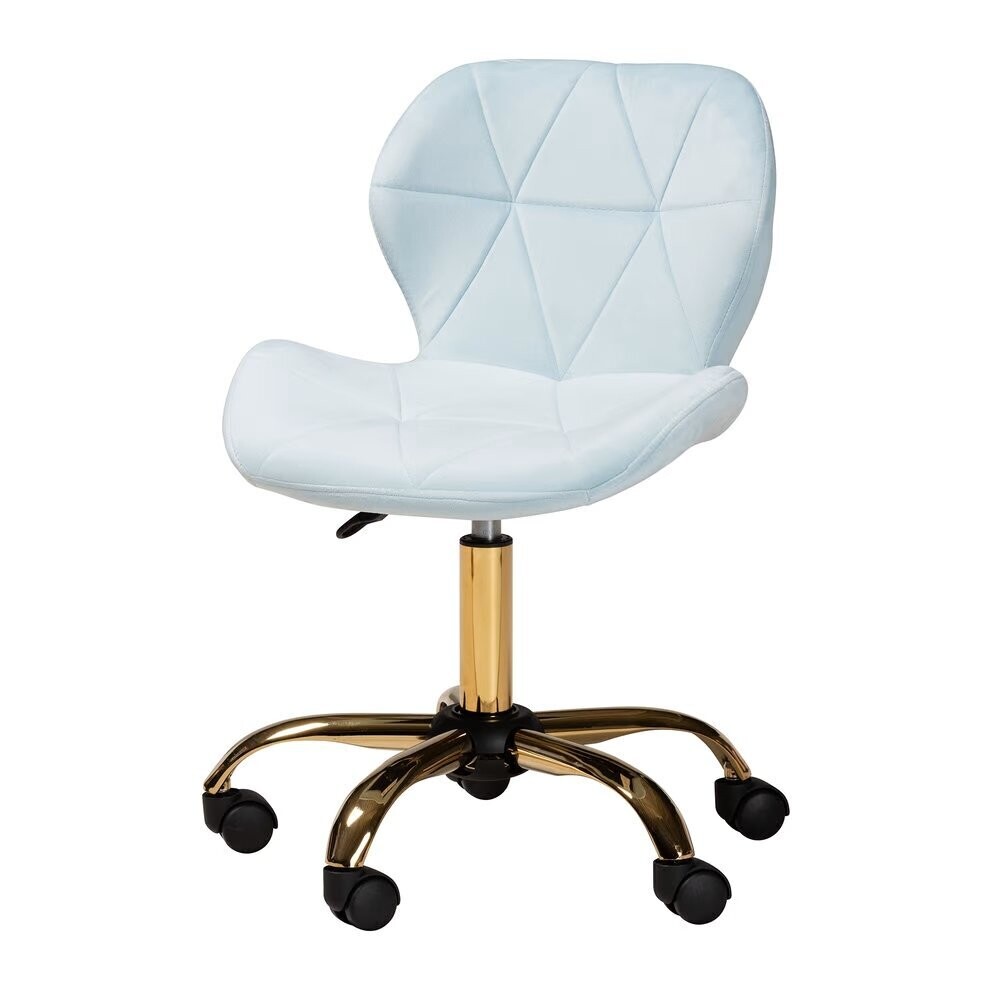 BAXTON STUDIO SAVARA CONTEMPORARY GLAM AND LUXE AQUA VELVET FABRIC AND GOLD METAL SWIVEL OFFICE CHAIR