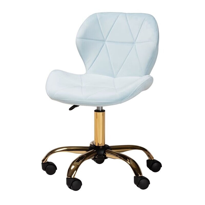 BAXTON STUDIO SAVARA CONTEMPORARY GLAM AND LUXE AQUA VELVET FABRIC AND GOLD METAL SWIVEL OFFICE CHAIR