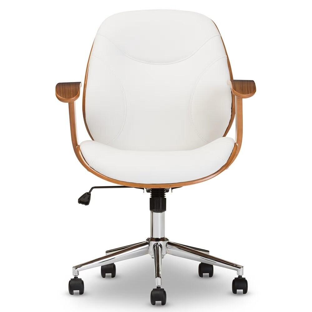 BAXTON STUDIO RATHBURN MODERN AND CONTEMPORARY WHITE AND WALNUT OFFICE CHAIR