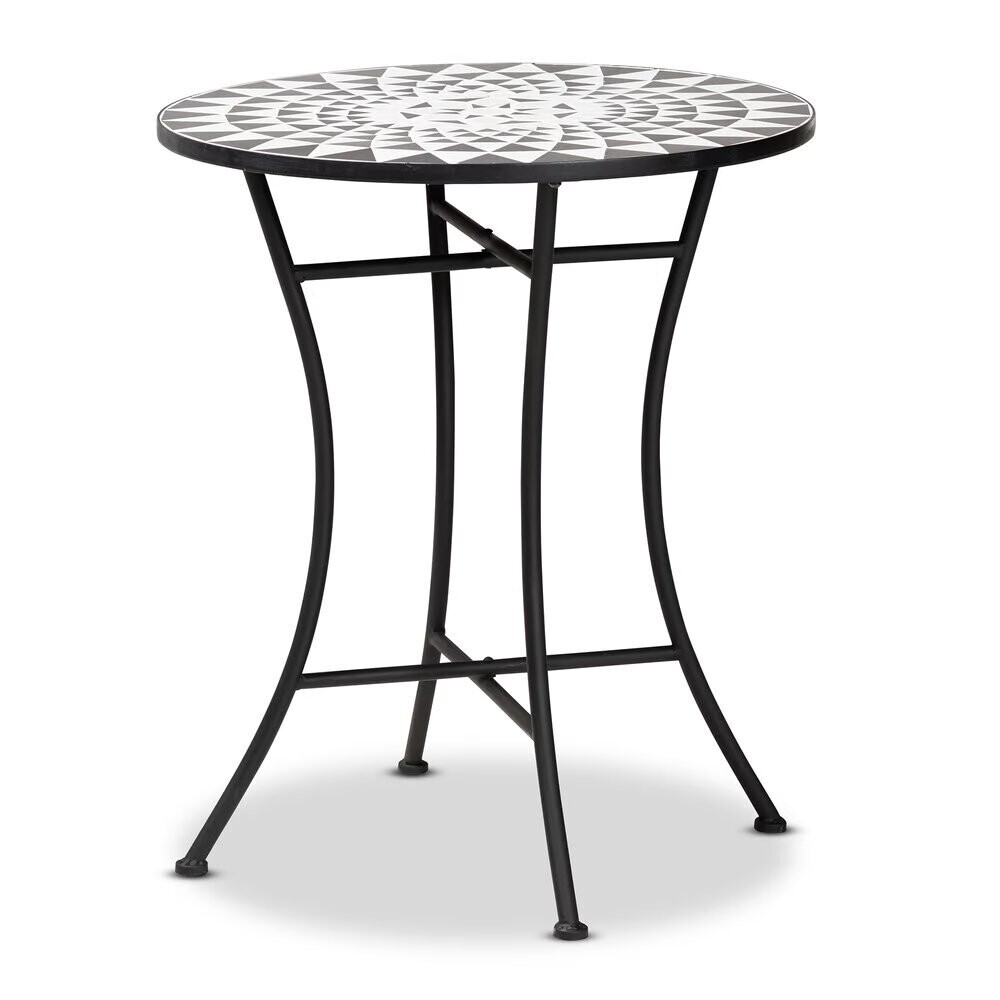 BAXTON STUDIO CALLISON MODERN AND CONTEMPORARY BLACK FINISHED METAL AND MULTI-COLORED GLASS OUTDOOR DINING TABLE