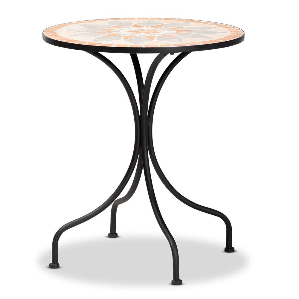 BAXTON STUDIO TALISE MODERN AND CONTEMPORARY MULTI-COLORED CERAMIC TILE AND BLACK METAL OUTDOOR DINING TABLE