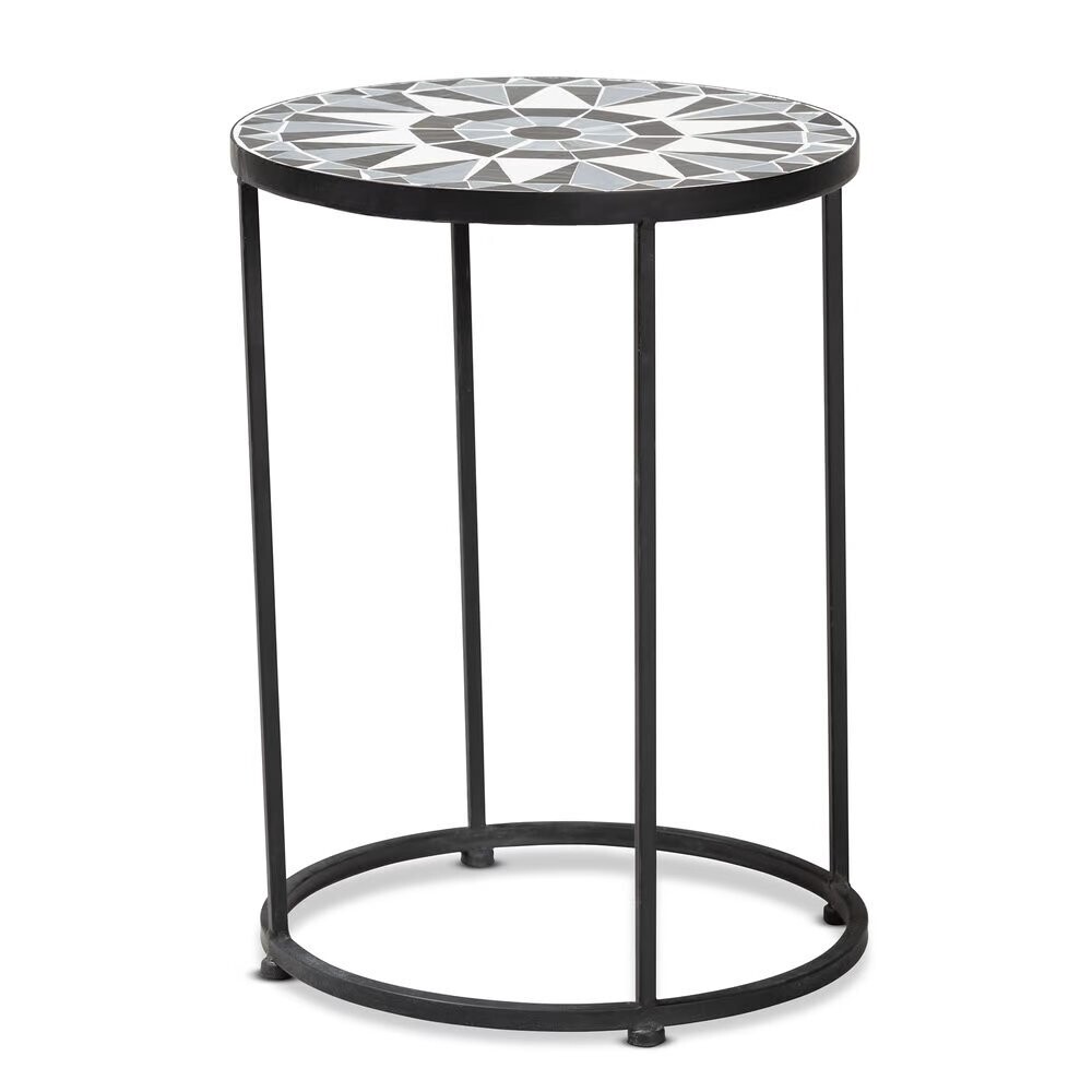 BAXTON STUDIO KADEN MODERN AND CONTEMPORARY MULTI-COLORED GLASS AND BLACK METAL OUTDOOR SIDE TABLE