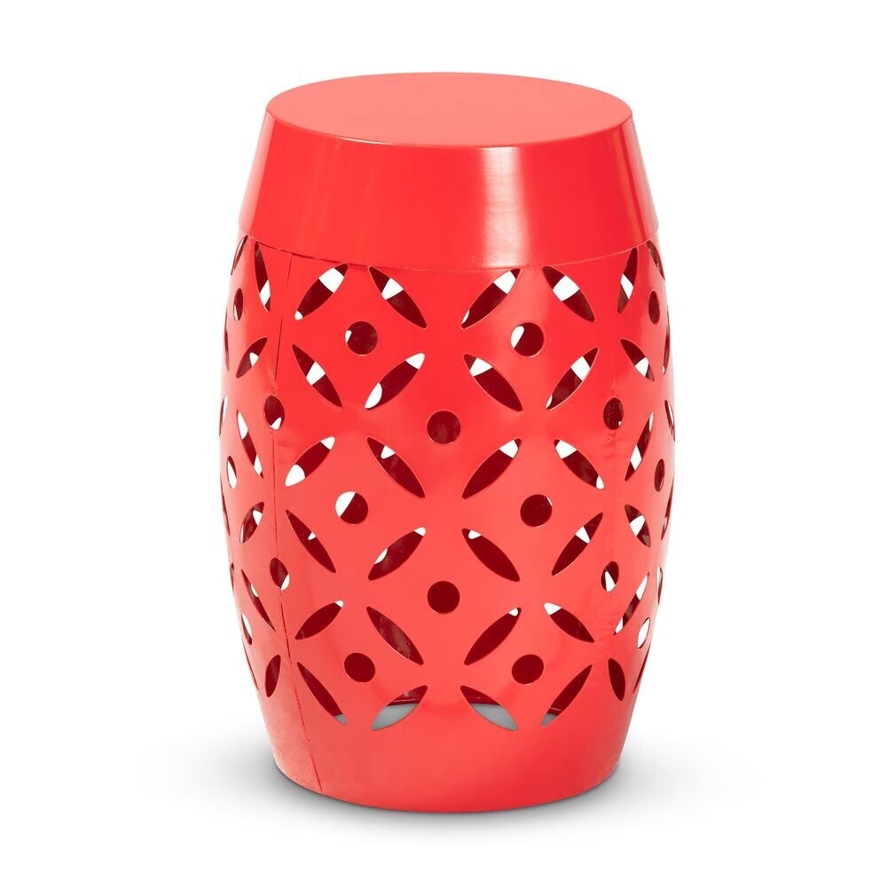 BAXTON STUDIO HALLIE MODERN AND CONTEMPORARY RED FINISHED METAL OUTDOOR SIDE TABLE