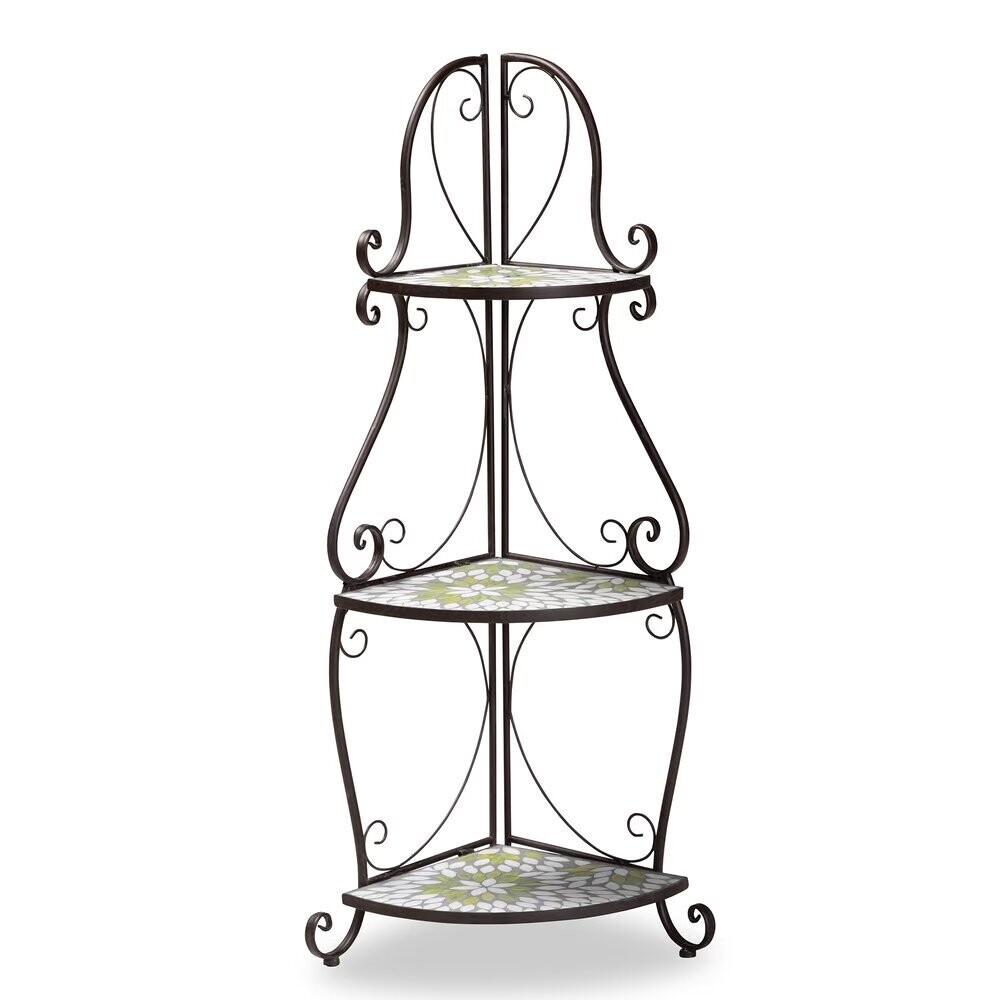 BAXTON STUDIO AIRELL MODERN AND CONTEMPORARY MULTI-COLORED GLASS AND BLACK METAL 3-TIER PLANT STAND