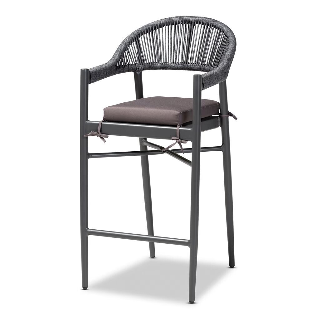 BAXTON STUDIO WENDELL MODERN AND CONTEMPORARY GREY FINISHED ROPE AND METAL OUTDOOR BAR STOOL