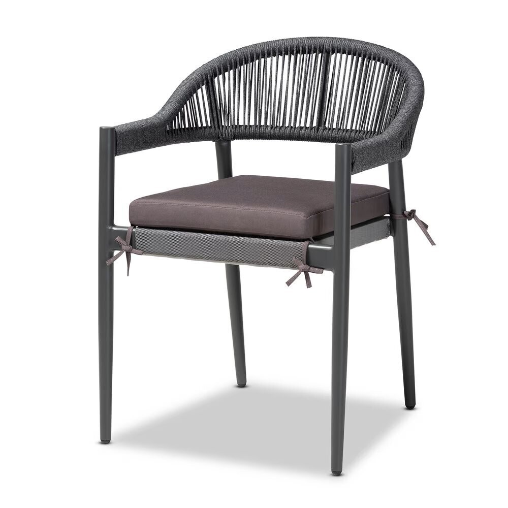 BAXTON STUDIO WENDELL MODERN AND CONTEMPORARY GREY FINISHED ROPE AND METAL OUTDOOR DINING CHAIR