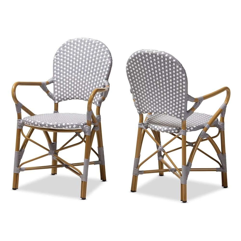 BAXTON STUDIO SEVA CLASSIC FRENCH INDOOR AND OUTDOOR BEIGE AND RED BAMBOO STYLE STACKABLE BISTRO DINING CHAIR SET OF 2