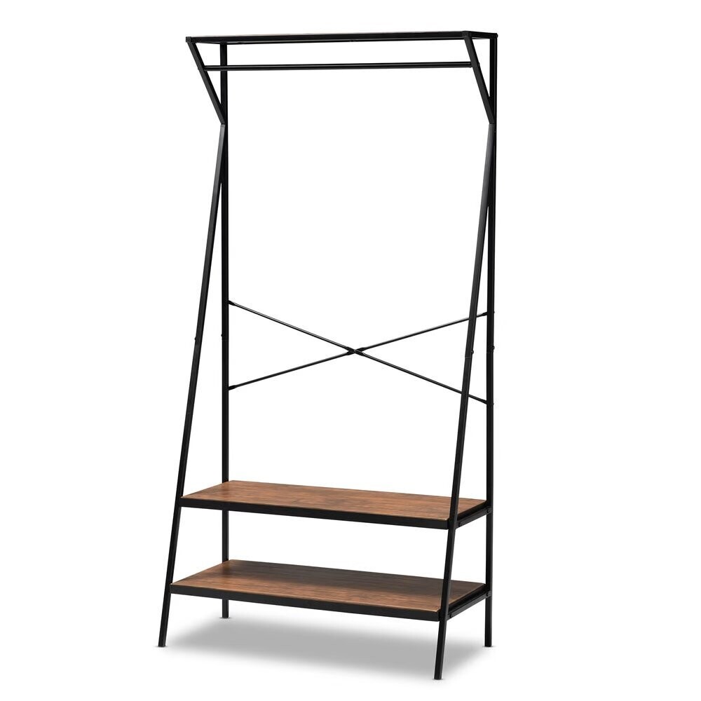BAXTON STUDIO LAIMA VINTAGE RUSTIC INDUSTRIAL DISTRESSED WOOD AND BLACK METAL FINISHED ENTRYWAY COAT HANGER