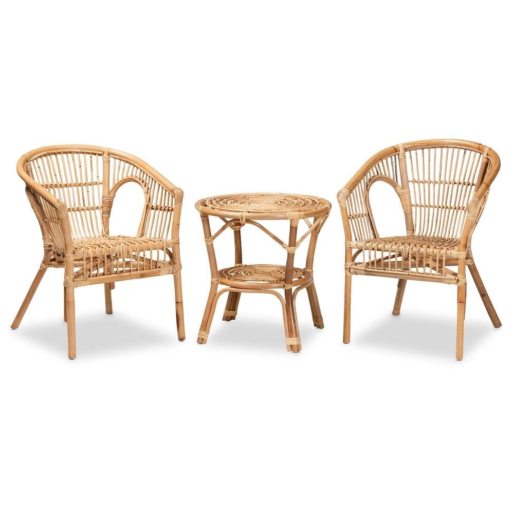 BAXTON STUDIO ALLETA MODERN BOHEMIAN NATURAL BROWN RATTAN 3-PIECE LIVING ROOM SET