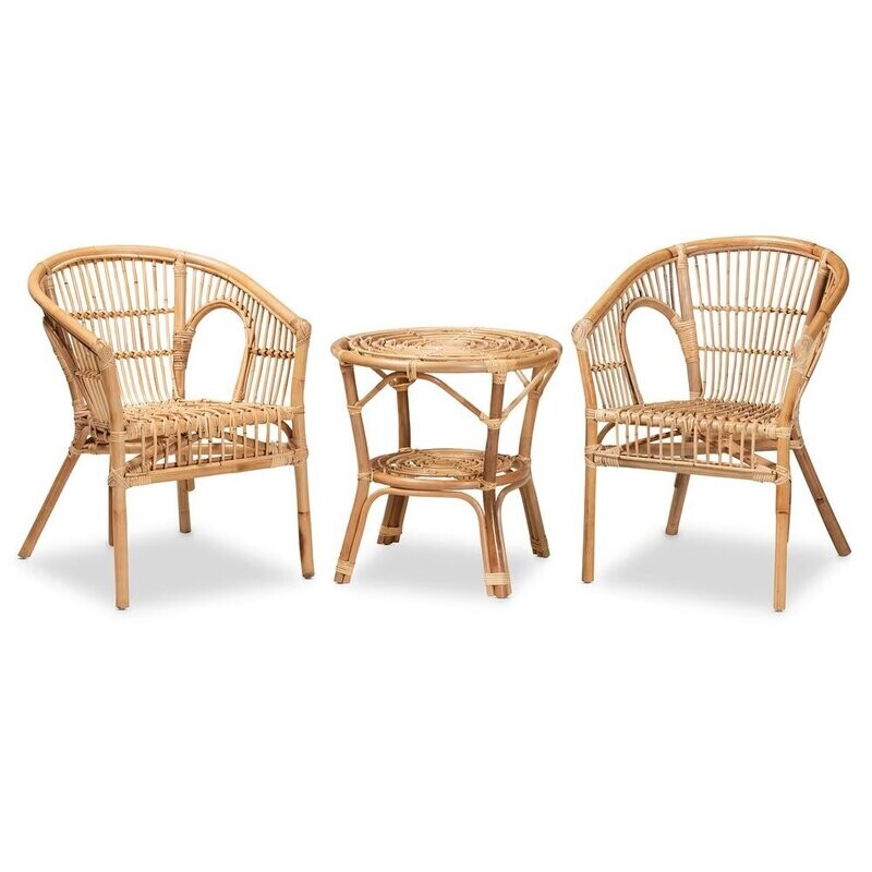 BAXTON STUDIO ALLETA MODERN BOHEMIAN NATURAL BROWN RATTAN 3-PIECE LIVING ROOM SET