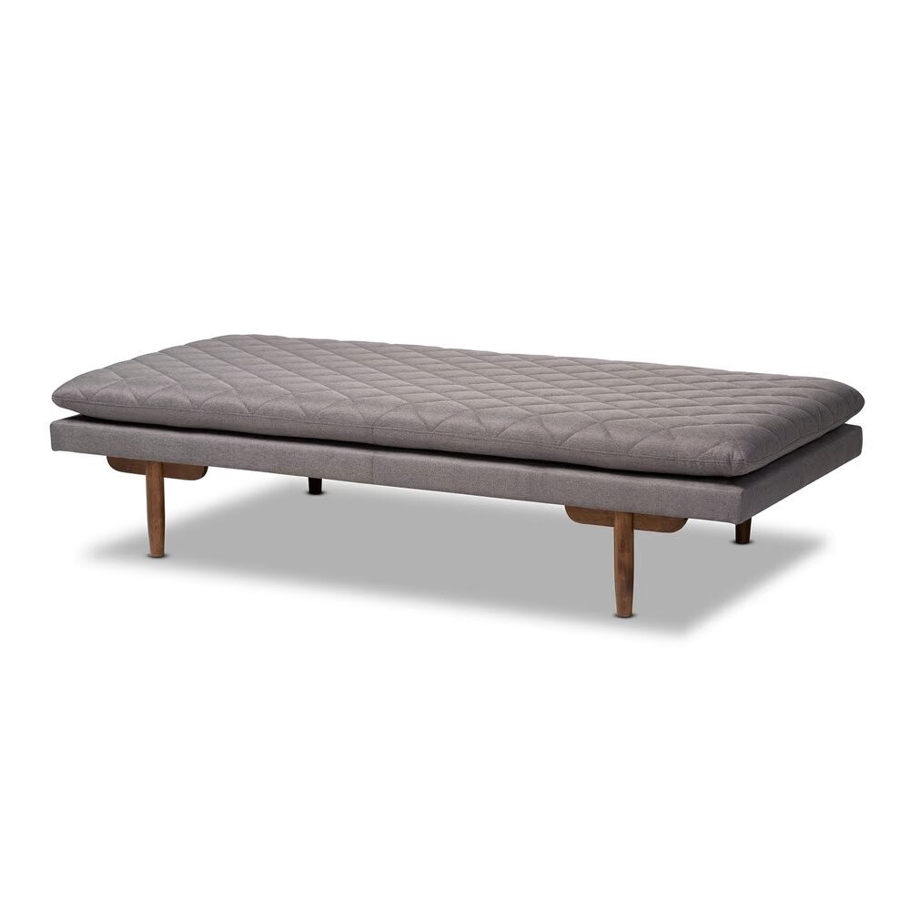 BAXTON STUDIO MARIT MID-CENTURY MODERN GREY FABRIC UPHOLSTERED WALNUT FINISHED WOOD DAYBED