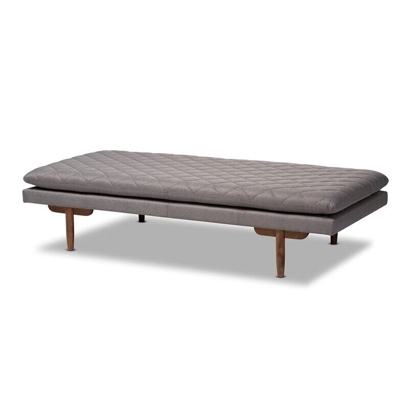 BAXTON STUDIO MARIT MID-CENTURY MODERN GREY FABRIC UPHOLSTERED WALNUT FINISHED WOOD DAYBED