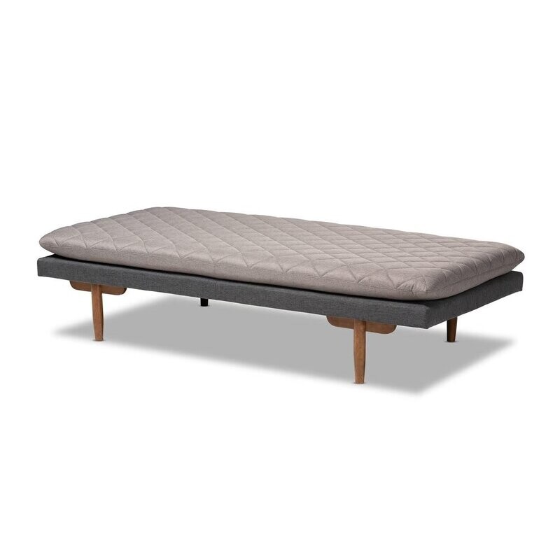BAXTON STUDIO MARIT MID-CENTURY MODERN TWO-TONE GREY FABRIC UPHOLSTERED WALNUT FINISHED WOOD DAYBED