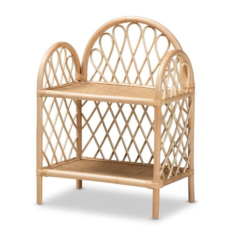 BAXTON STUDIO HAMMOND MODERN BOHEMIAN NATURAL BROWN RATTAN 2-TIER DISPLAY SHELF