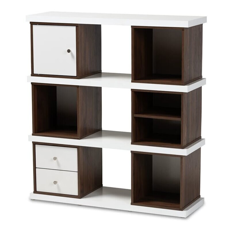 BAXTON STUDIO RUNE MODERN AND CONTEMPORARY TWO-TONE WHITE AND WALNUT BROWN FINISHED 2-DRAWER BOOKCASE