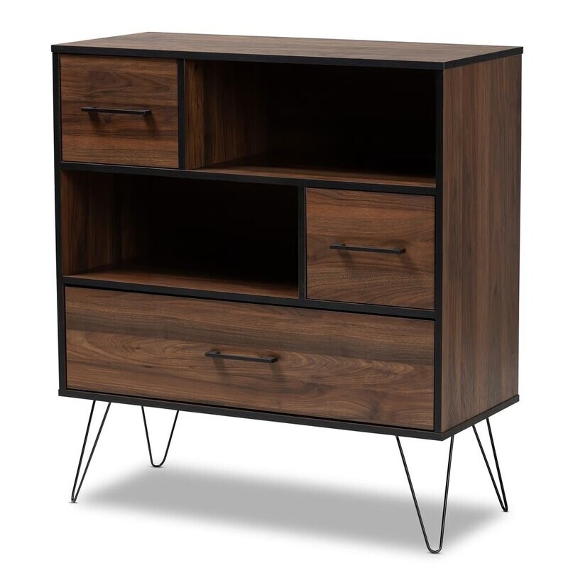 BAXTON STUDIO CHARIS MODERN AND TRANSITIONAL TWO-TONE WALNUT BROWN AND BLACK FINISHED WOOD 1-DRAWER BOOKCASE