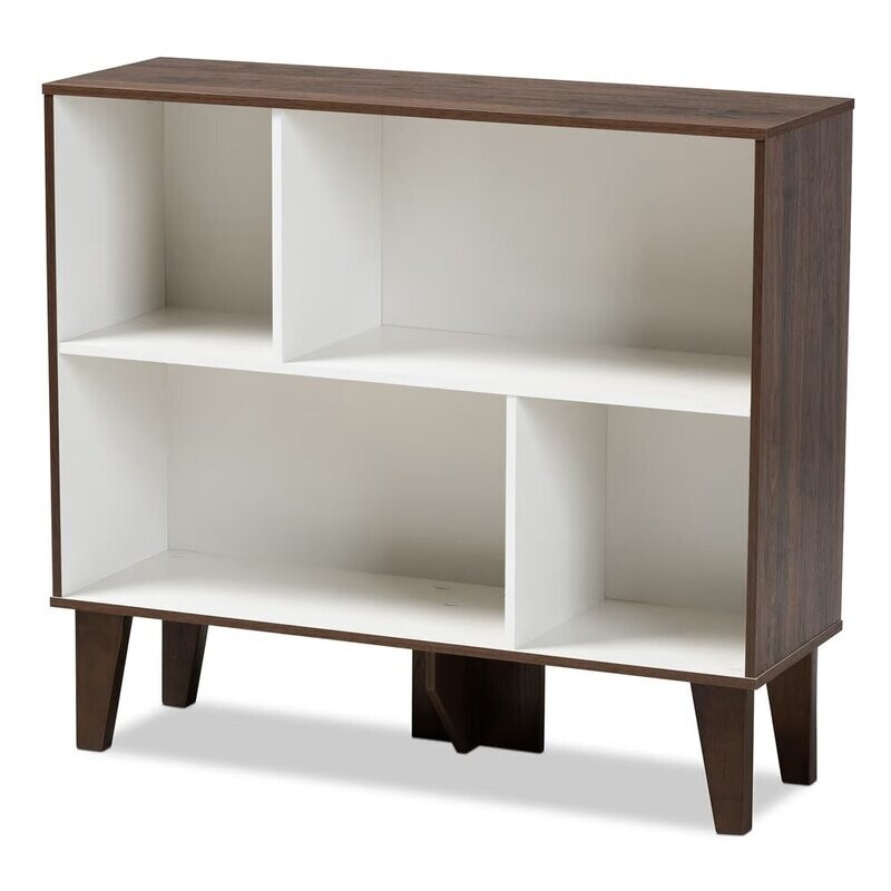 BAXTON STUDIO SENJA MODERN AND CONTEMPORARY TWO-TONE WHITE AND WALNUT BROWN FINISHED WOOD 4-SHELF BOOKCASE