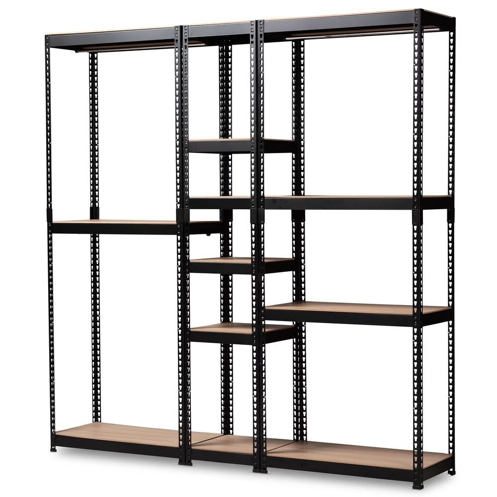 BAXTON STUDIO GAVIN MODERN AND CONTEMPORARY BLACK METAL 10-SHELF CLOSET STORAGE RACKING ORGANIZER