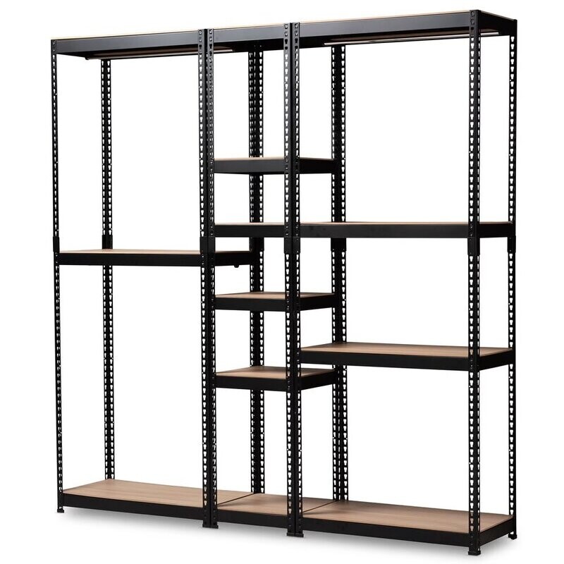BAXTON STUDIO GAVIN MODERN AND CONTEMPORARY BLACK METAL 10-SHELF CLOSET STORAGE RACKING ORGANIZER