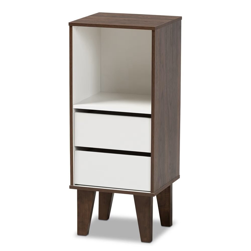 BAXTON STUDIO SENJA MODERN AND CONTEMPORARY TWO-TONE WHITE AND WALNUT BROWN FINISHED WOOD 2-DRAWER BOOKCASE