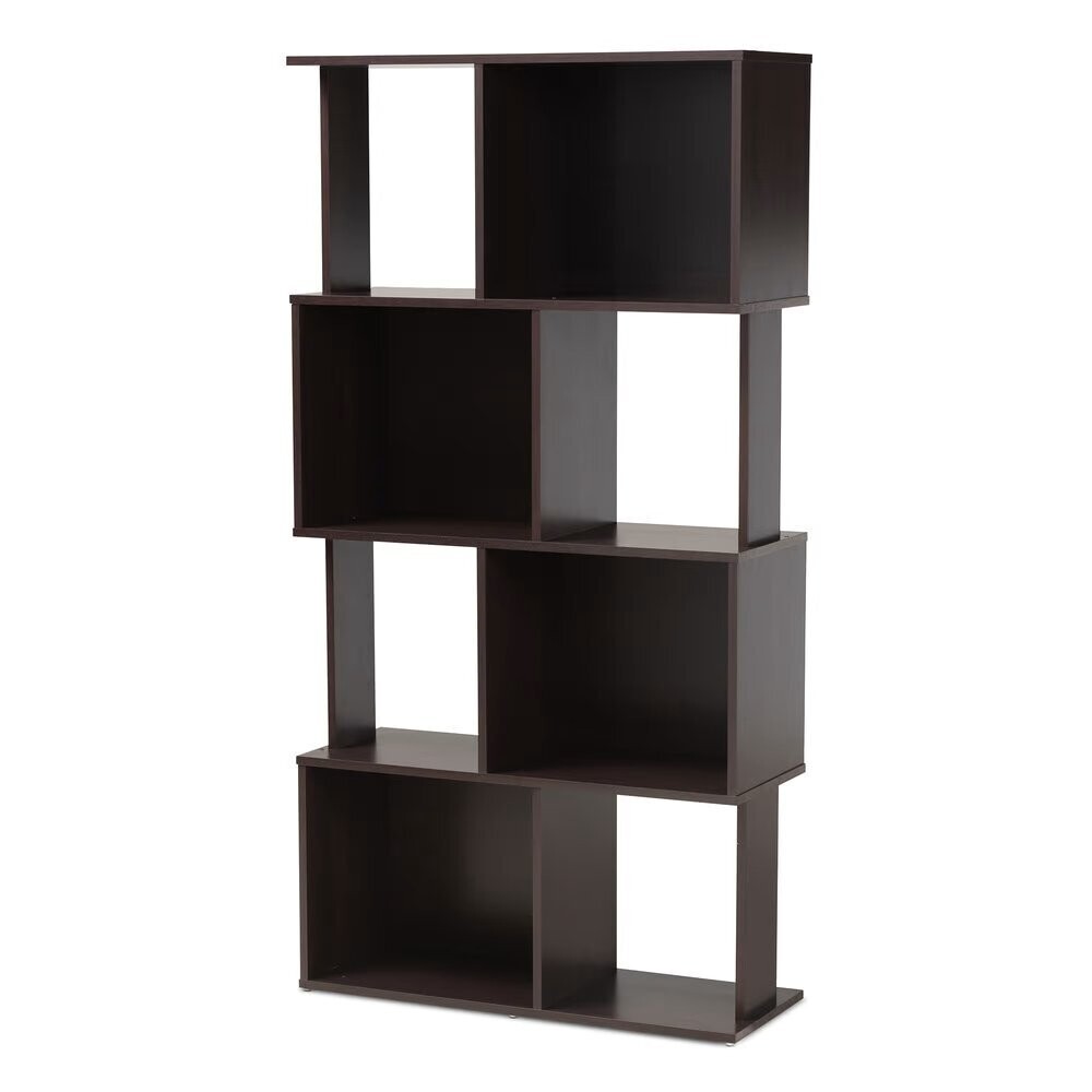 BAXTON STUDIO RIVA MODERN AND CONTEMPORARY DARK BROWN FINISHED GEOMETRIC WOOD BOOKSHELF