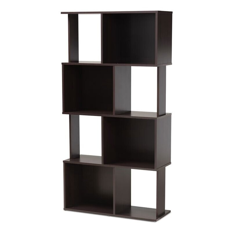 BAXTON STUDIO RIVA MODERN AND CONTEMPORARY DARK BROWN FINISHED GEOMETRIC WOOD BOOKSHELF