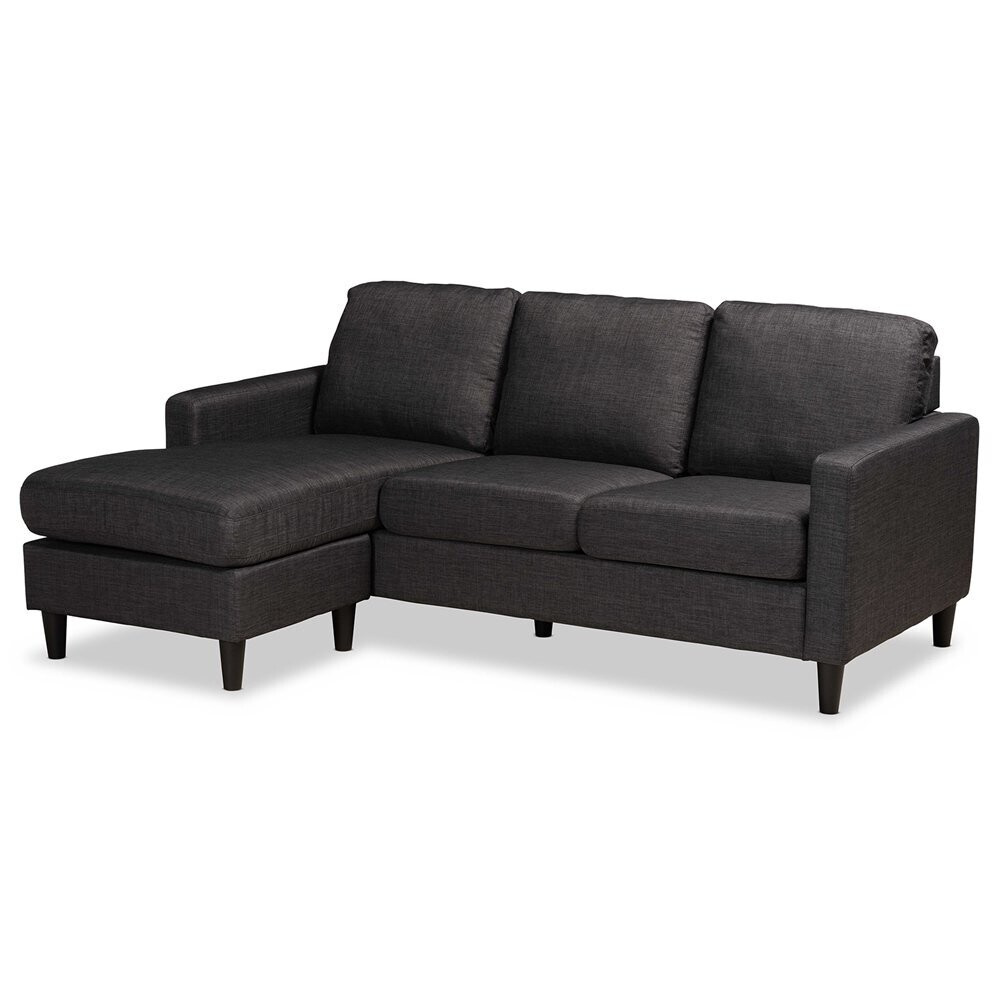 BAXTON STUDIO MILES MODERN AND CONTEMPORARY CHARCOAL FABRIC UPHOLSTERED SECTIONAL SOFA WITH LEFT FACING CHAISE