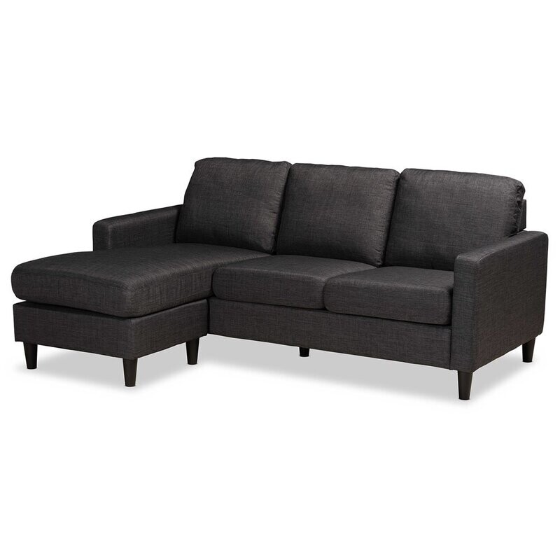 BAXTON STUDIO MILES MODERN AND CONTEMPORARY CHARCOAL FABRIC UPHOLSTERED SECTIONAL SOFA WITH LEFT FACING CHAISE