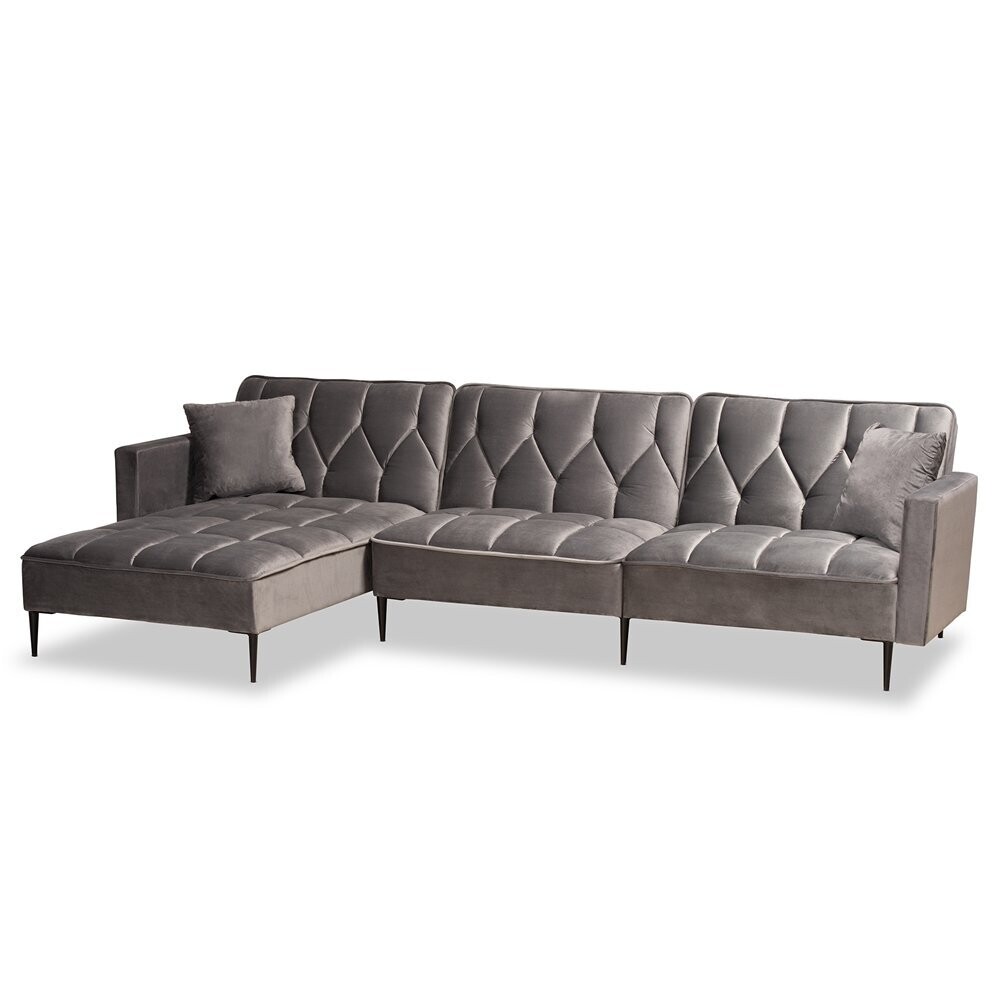 BAXTON STUDIO GALENA CONTEMPORARY GLAM AND LUXE GREY VELVET FABRIC UPHOLSTERED AND BLACK FINISHED METAL SLEEPER SECTIONAL SOFA WITH LEFT FACING CHAISE

Item #: RDS-S0019L-Grey Velvet/Black-LFC