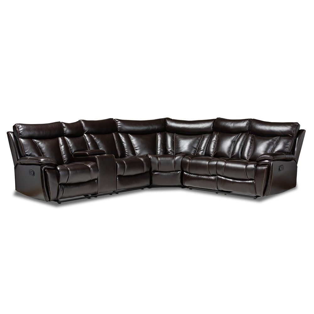 BAXTON STUDIO LEWIS MODERN AND CONTEMPORARY DARK BROWN FAUX LEATHER UPHOLSTERED 6-PIECE RECLINING SECTIONAL SOFA