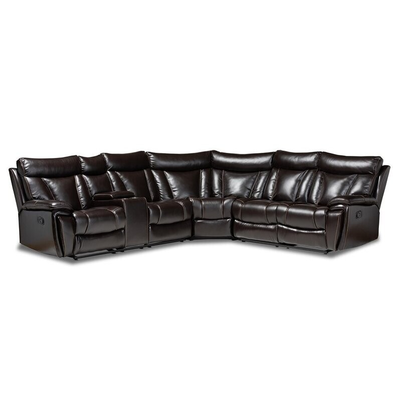 BAXTON STUDIO LEWIS MODERN AND CONTEMPORARY DARK BROWN FAUX LEATHER UPHOLSTERED 6-PIECE RECLINING SECTIONAL SOFA