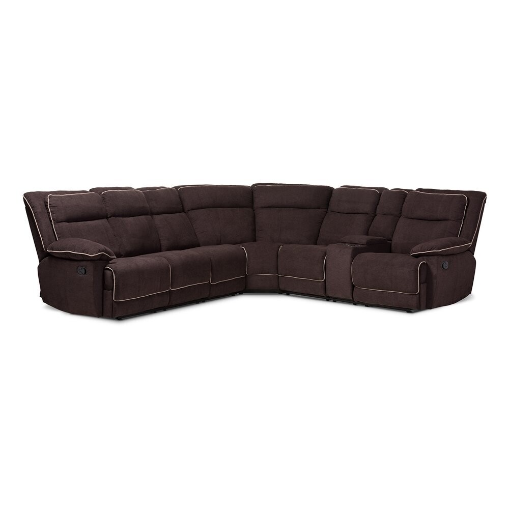 BAXTON STUDIO SABELLA MODERN AND CONTEMPORARY CHOCOLATE BROWN FABRIC UPHOLSTERED 7-PIECE RECLINING SECTIONAL SOFA