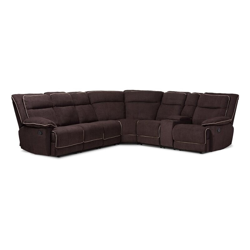 BAXTON STUDIO SABELLA MODERN AND CONTEMPORARY CHOCOLATE BROWN FABRIC UPHOLSTERED 7-PIECE RECLINING SECTIONAL SOFA