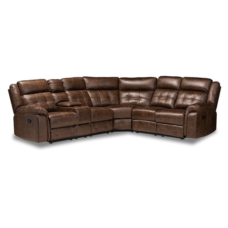 BAXTON STUDIO VESA MODERN AND CONTEMPORARY BROWN LEATHER-LIKE FABRIC UPHOLSTERED 6-PIECE SECTIONAL RECLINER SOFA WITH 2 RECLINING SEATS BAXTON STUDIO VESA MODERN AND CONTEMPORARY BROWN LEATHER-LIKE FABRIC UPHOLSTERED 6-PIECE SECTIONAL RECLINER SOFA WITH 2 RECLINING SEATS