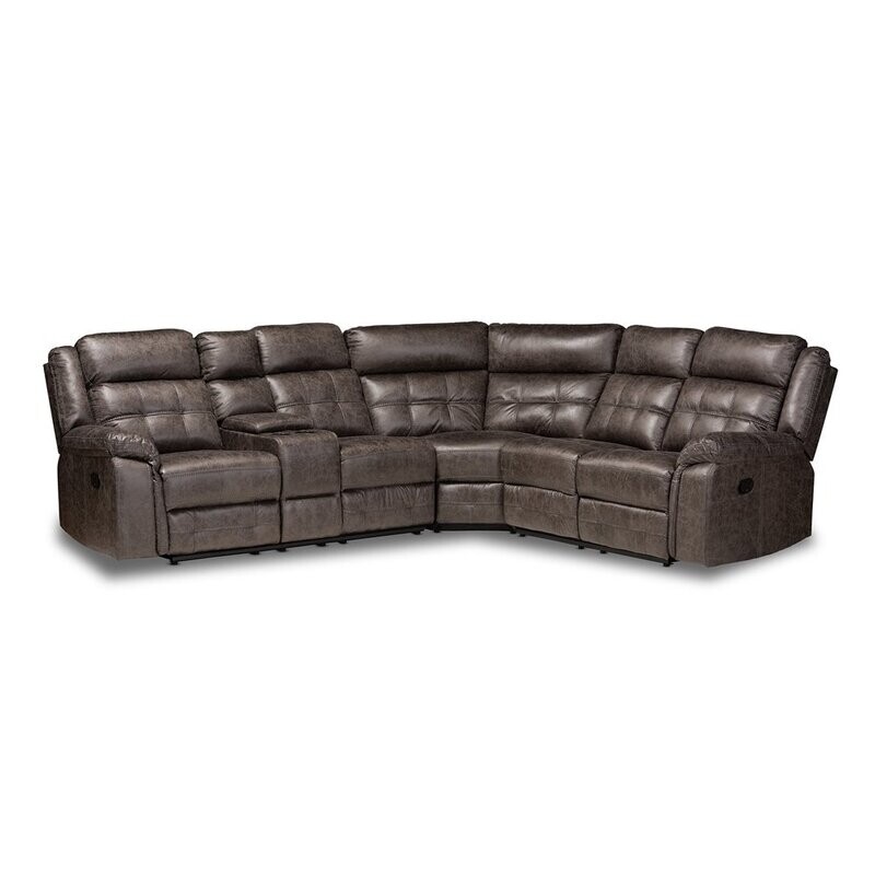 BAXTON STUDIO VESA MODERN AND CONTEMPORARY GREY LEATHER-LIKE FABRIC UPHOLSTERED 6-PIECE SECTIONAL RECLINER SOFA WITH 2 RECLINING SEATS BAXTON STUDIO VESA MODERN AND CONTEMPORARY GREY LEATHER-LIKE FABRIC UPHOLSTERED 6-PIECE SECTIONAL RECLINER SOFA WITH 2 RECLINING SEATS