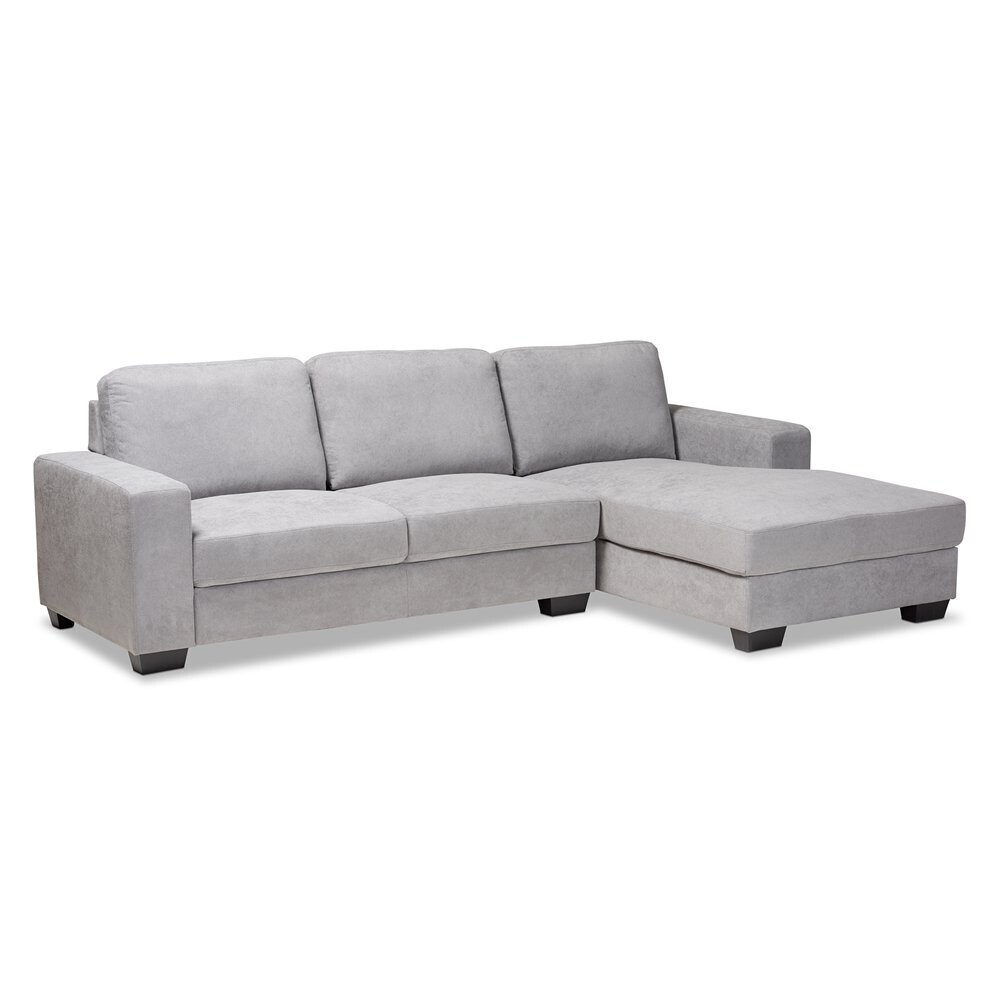 BAXTON STUDIO NEVIN MODERN AND CONTEMPORARY LIGHT GREY FABRIC UPHOLSTERED SECTIONAL SOFA WITH RIGHT FACING CHAISE
