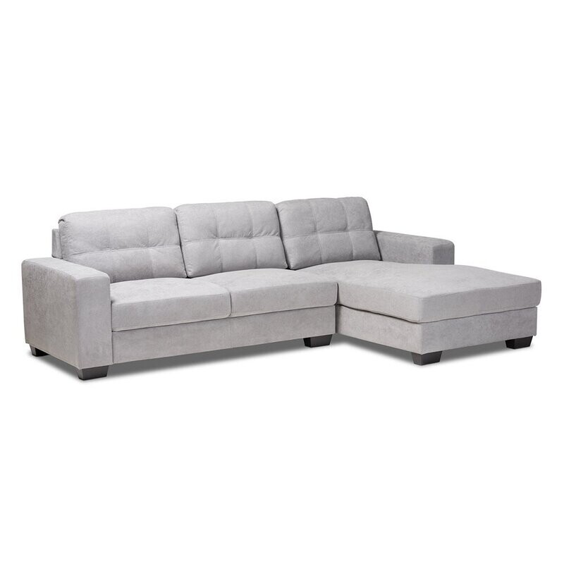 BAXTON STUDIO LANGLEY MODERN AND CONTEMPORARY LIGHT GREY FABRIC UPHOLSTERED SECTIONAL SOFA WITH RIGHT FACING CHAISE
