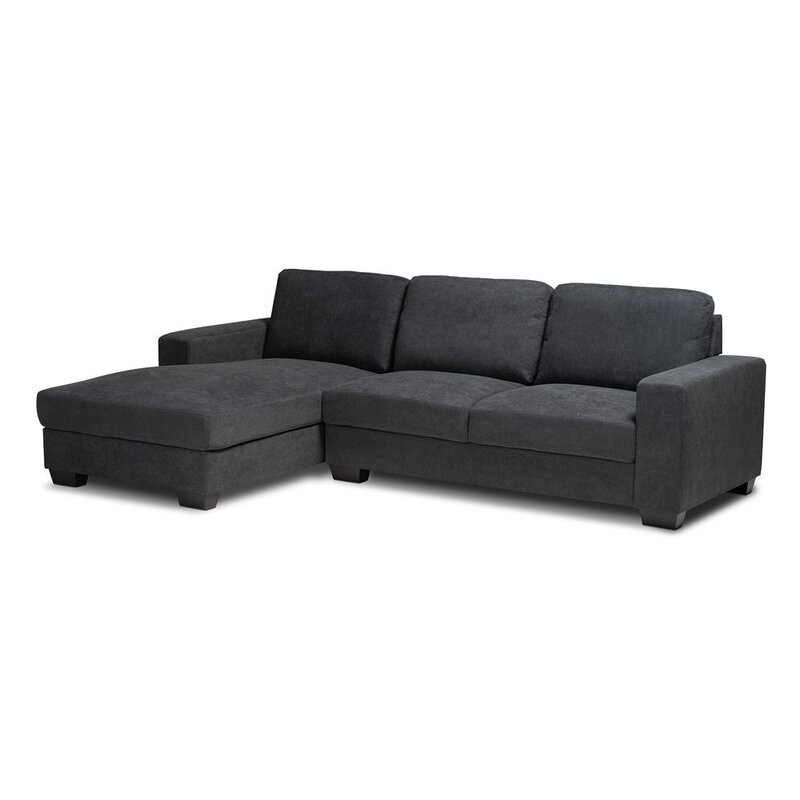 BAXTON STUDIO NEVIN MODERN AND CONTEMPORARY DARK GREY FABRIC UPHOLSTERED SECTIONAL SOFA WITH LEFT FACING CHAISE
