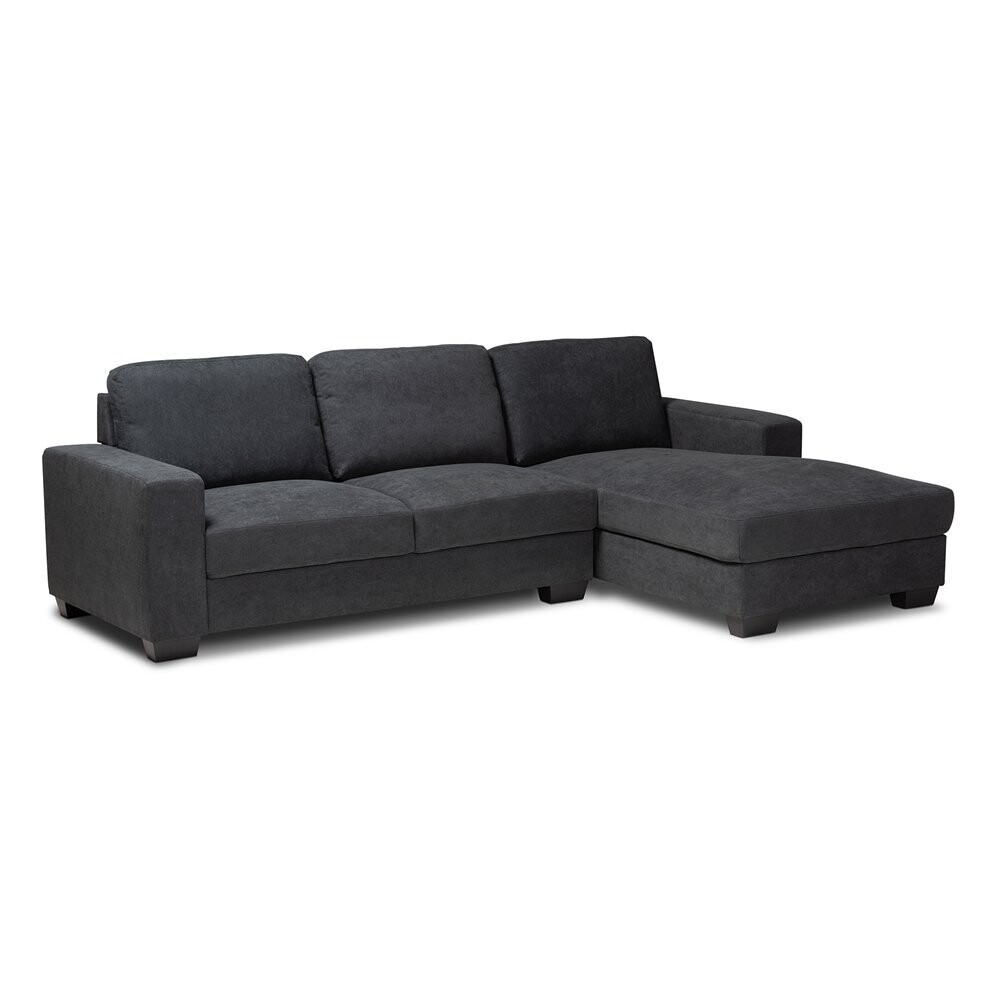 BAXTON STUDIO NEVIN MODERN AND CONTEMPORARY DARK GREY FABRIC UPHOLSTERED SECTIONAL SOFA WITH RIGHT FACING CHAISE