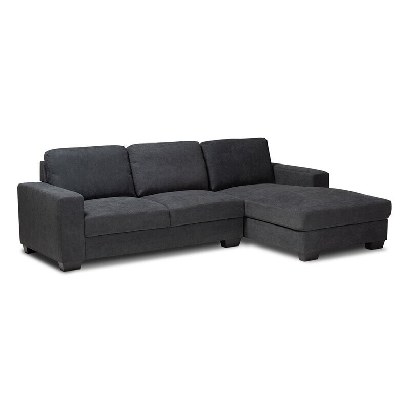 BAXTON STUDIO NEVIN MODERN AND CONTEMPORARY DARK GREY FABRIC UPHOLSTERED SECTIONAL SOFA WITH RIGHT FACING CHAISE