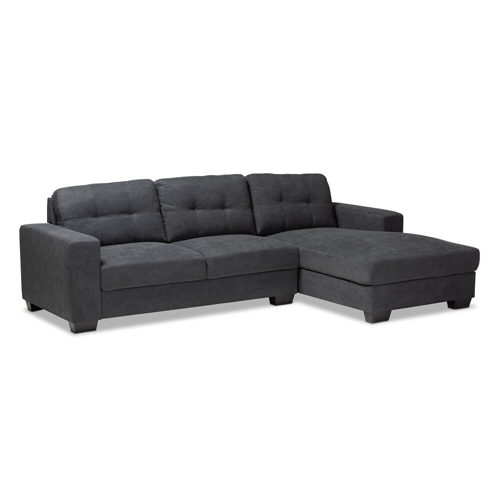 BAXTON STUDIO LANGLEY MODERN AND CONTEMPORARY DARK GREY FABRIC UPHOLSTERED SECTIONAL SOFA WITH RIGHT FACING CHAISE